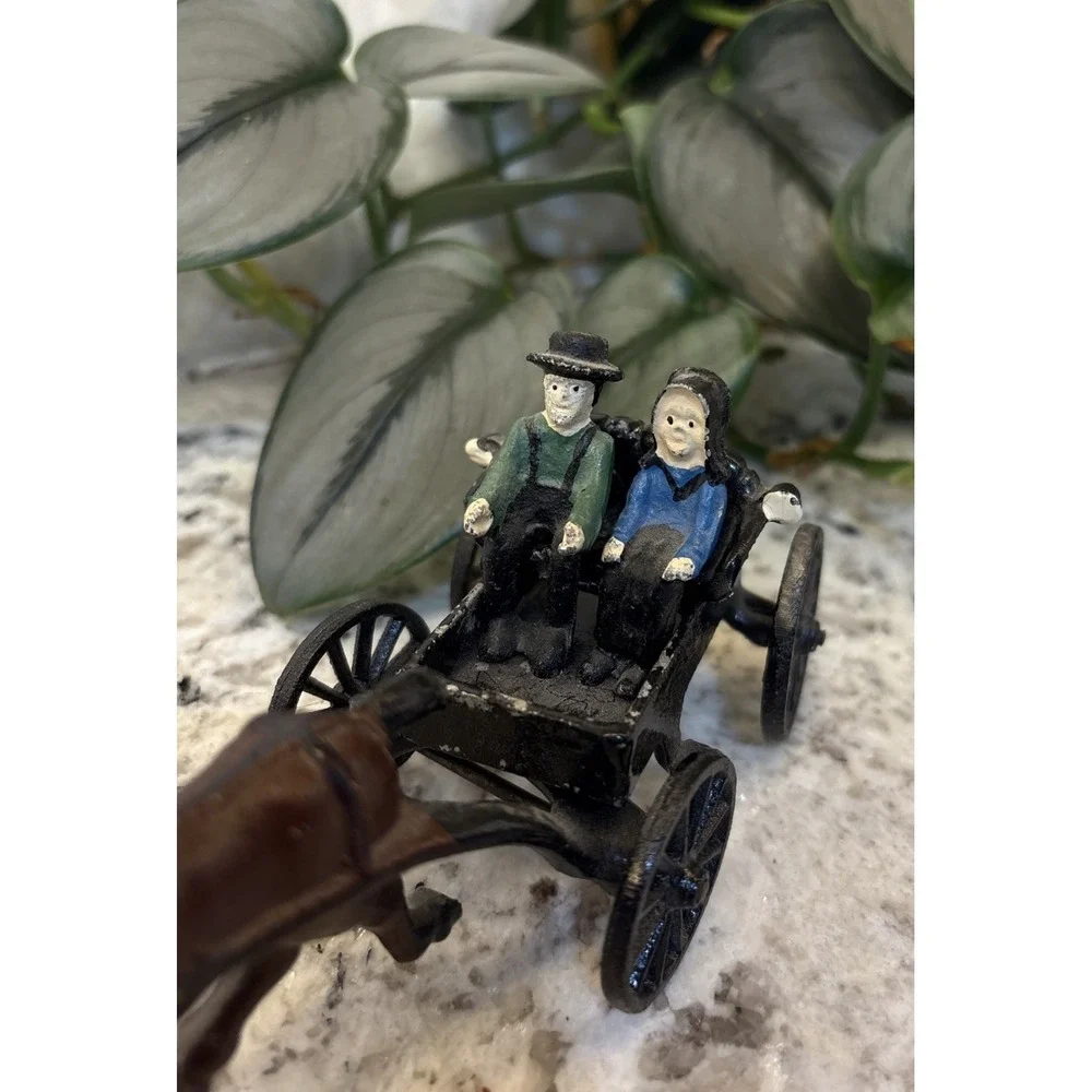 Four Piece Vintage #sm19 Amish Lancaster Cast Iron Horse Drawn Carriage & Riders